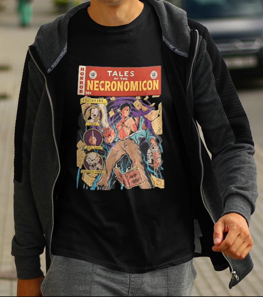 Tales Of The Necronomicon Horror Featuring Ash Williams Evil Dead Comic Book Bruce Campbell Linda Henrietta Knowby T-Shirt