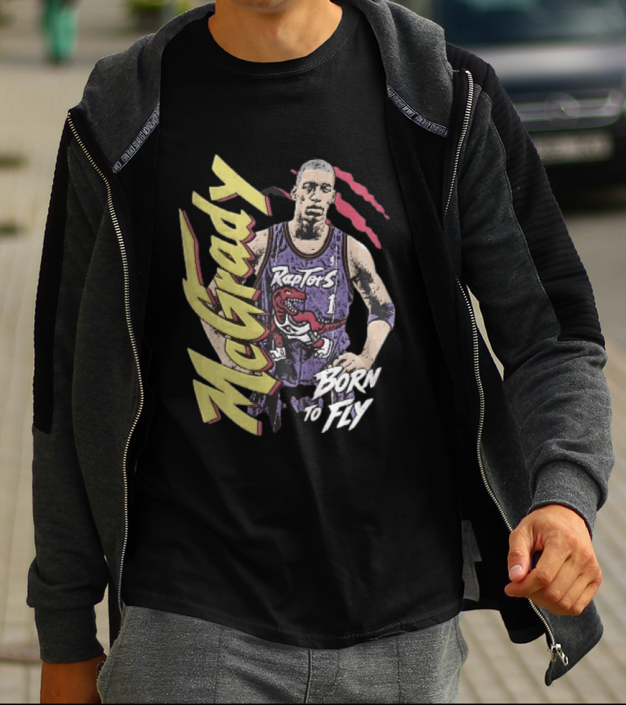 McGrady Raptors Born To Fly Distressed Red Claw Marks Grunge T-Shirt