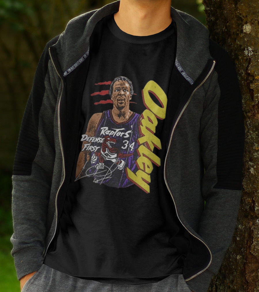 Toronto Raptors Charles Oakley Defense First Retro Halftone Red Claw Marks T-Shirt