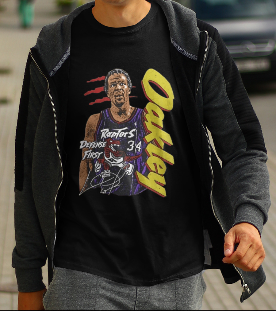 Toronto Raptors Charles Oakley Defense First Retro Halftone Red Claw Marks T-Shirt