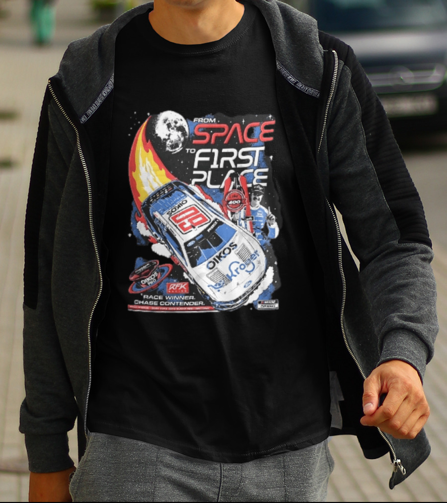 NASCAR From Space To First Place Ryan Preece RFK 2023 Race Winner Moon Flames Oikos 400 T-Shirt
