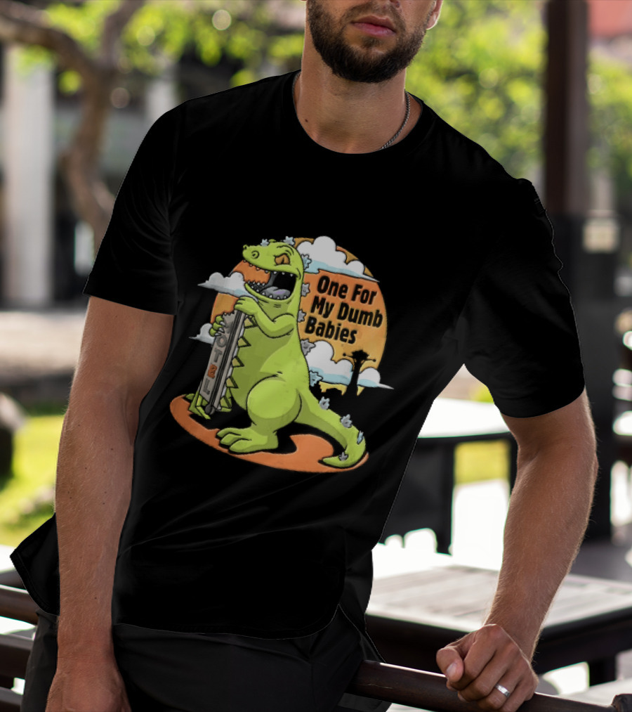 One For My Dumb Babies Motel Reptar Holding Thermometer Lucky 38 Sunset Cartoon T-Shirt
