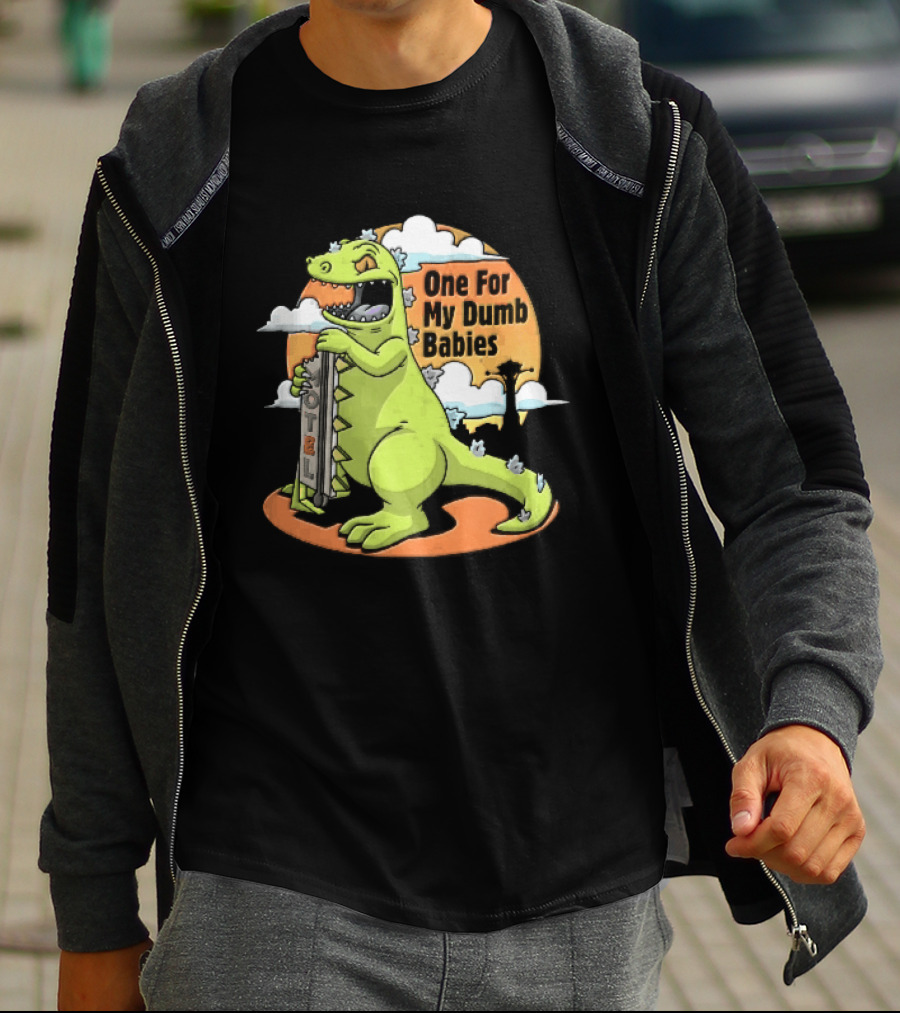 One For My Dumb Babies Motel Reptar Holding Thermometer Lucky 38 Sunset Cartoon T-Shirt