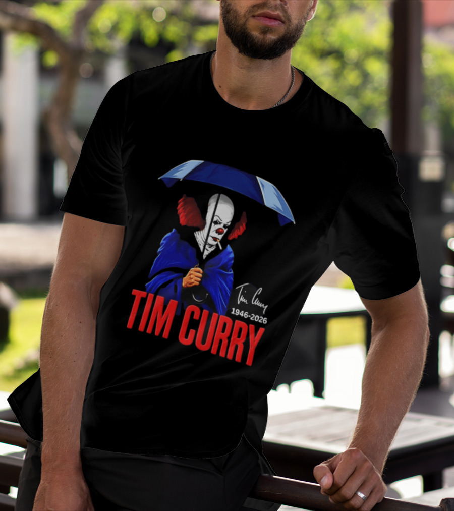 Tim Curry Pennywise 1946 2026 Memorial With Umbrella T-Shirt