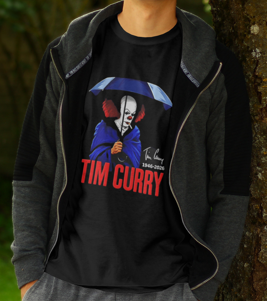 Tim Curry Pennywise 1946 2026 Memorial With Umbrella T-Shirt