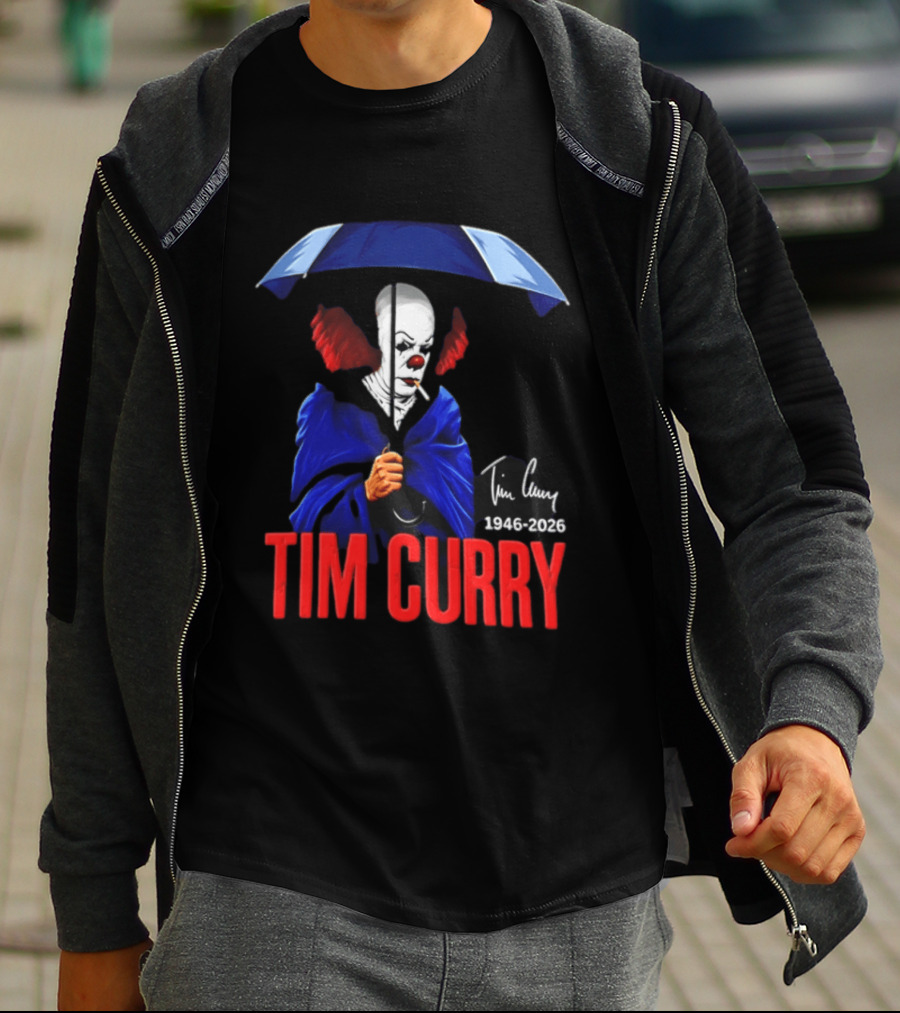 Tim Curry Pennywise 1946 2026 Memorial With Umbrella T-Shirt