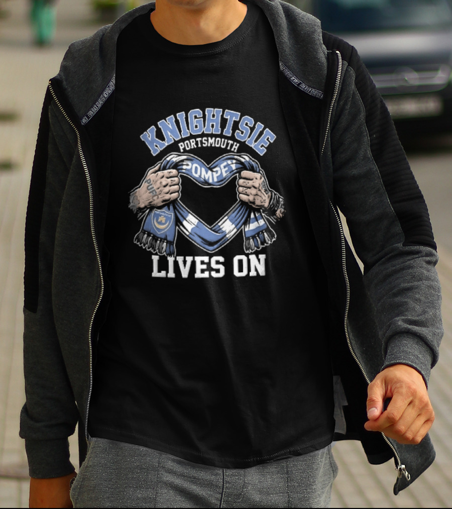 Knightsie Pompey Lives On Tattooed Hands Holding Portsmouth FC Scarf Heart Shape T-Shirt