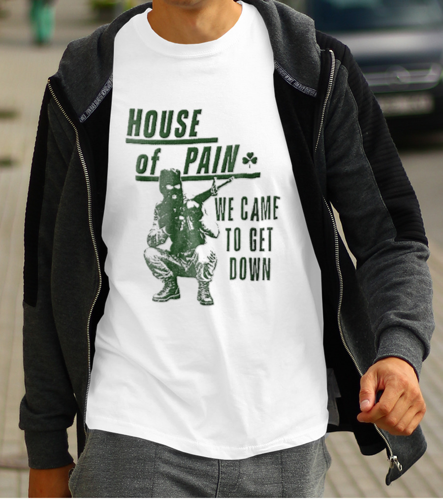 House Of Pain We Came To Get Down Green Stencil Masked Soldier Rifle Shamrock T-Shirt