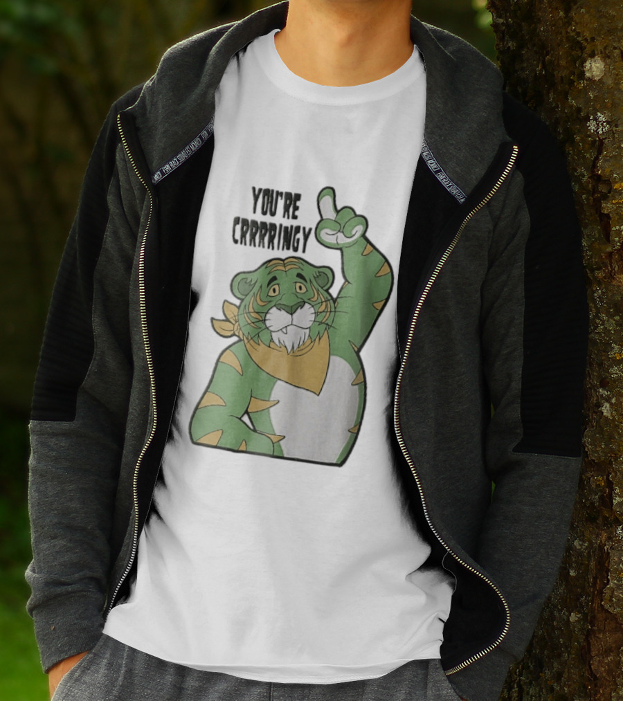 You're Crrrringy Green Tiger Pointing Paw Cartoon T-Shirt
