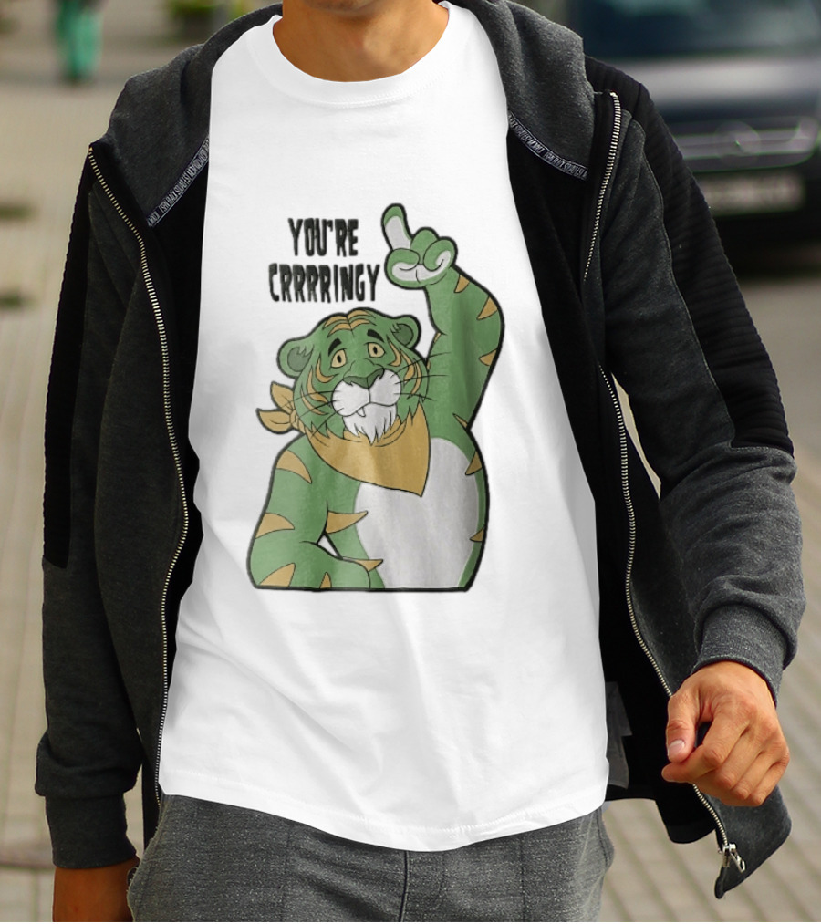 You're Crrrringy Green Tiger Pointing Paw Cartoon T-Shirt