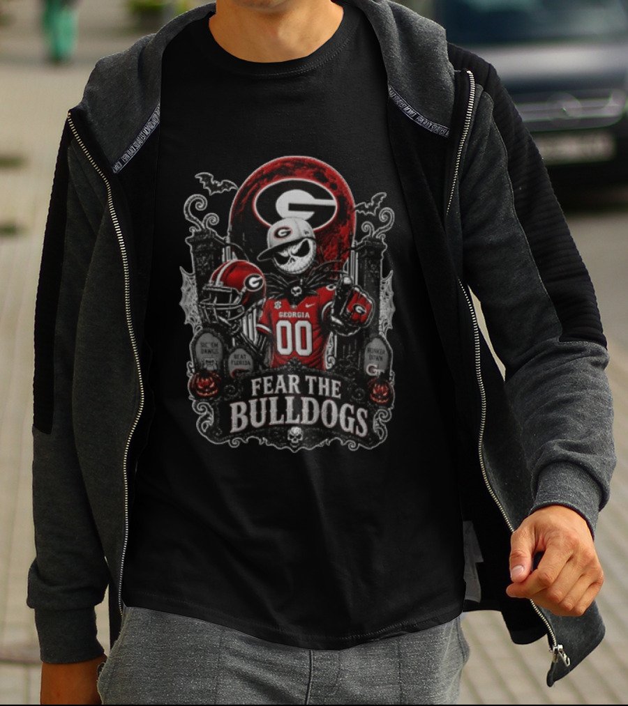 Fear The Bulldogs Georgia Bulldogs Halloween Jack Skellington Beat Florida Sic Em Dawgs Hunker Down T-Shirt