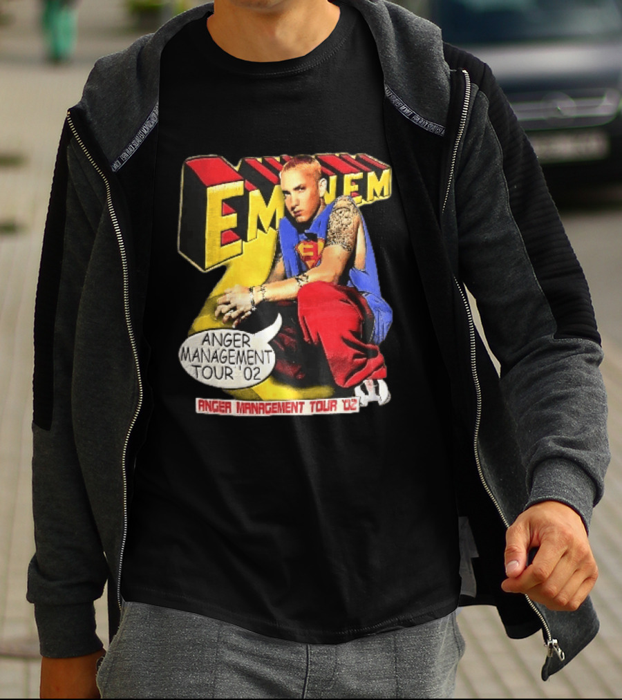 Eminem Anger Management Tour 02 Superman Tattoo 3D Block Letters Vintage 2000s T-Shirt
