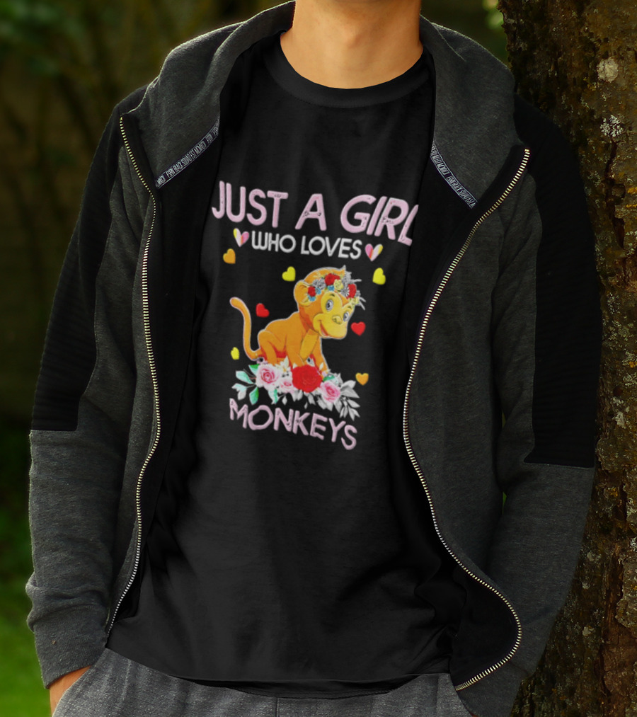 Just A Girl Who Loves Monkeys With Hearts And Flowers T-Shirt