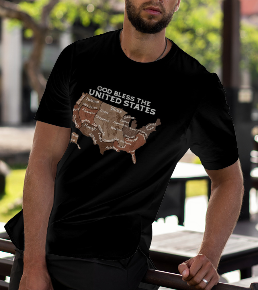 God Bless The USA Native American Tribes Map United States Heritage T-Shirt