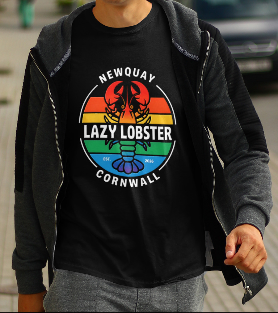 Lazy Lobster Newquay Cornwall Rainbow Lobster Est 2026 T-Shirt