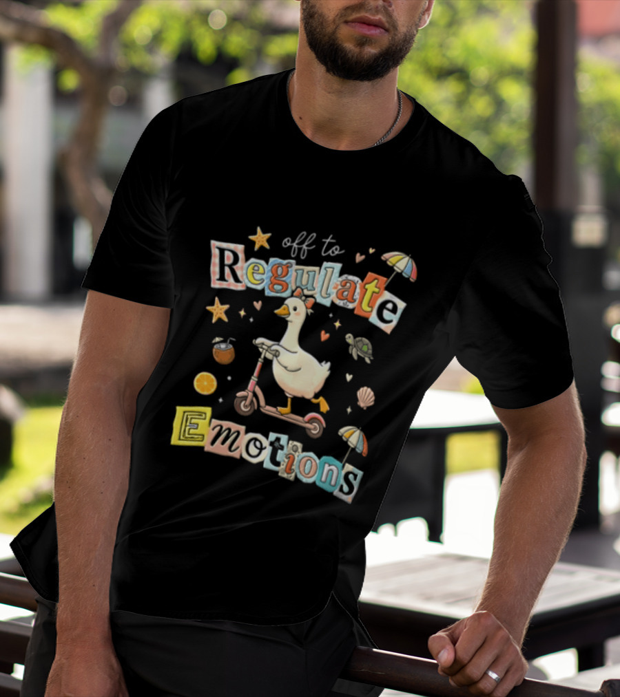 Off To Regulate Emotions Goose Scooter Ride With Tropical Beach T-Shirt