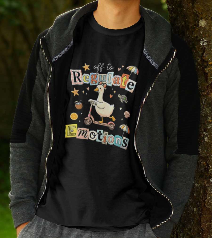 Off To Regulate Emotions Goose Scooter Ride With Tropical Beach T-Shirt
