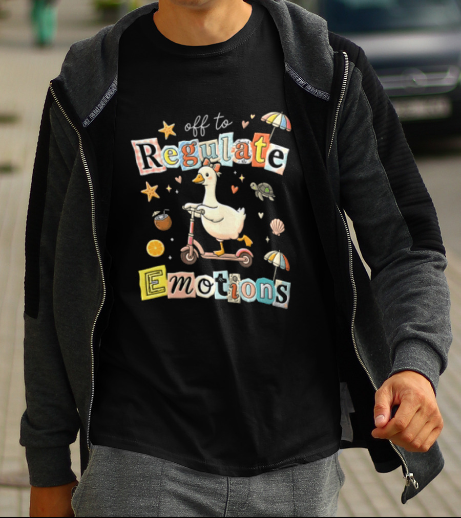 Off To Regulate Emotions Goose Scooter Ride With Tropical Beach T-Shirt