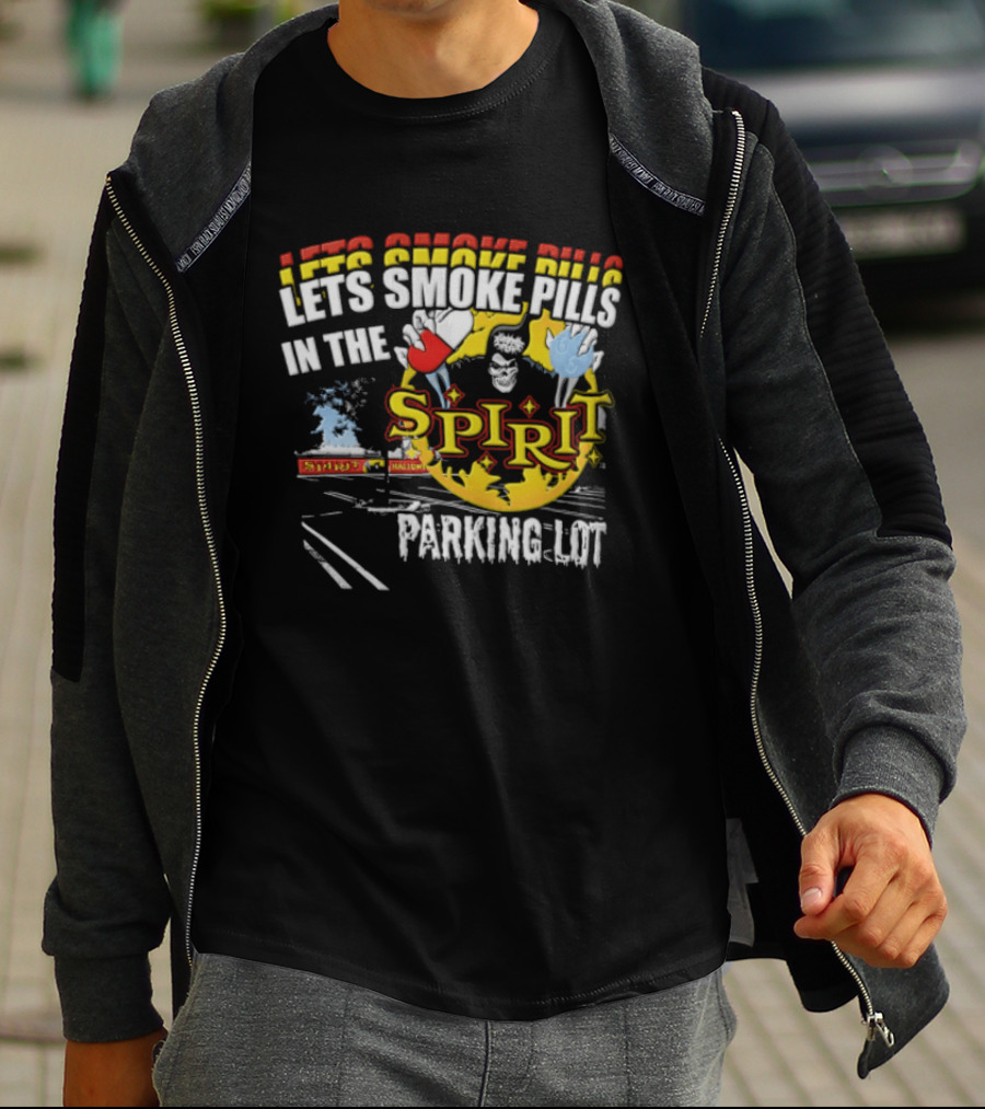 Let's Smoke Pills In The Spirit Halloween Parking Lot Grim Reaper Skeleton Holding Capsule Yellow Flames T-Shirt