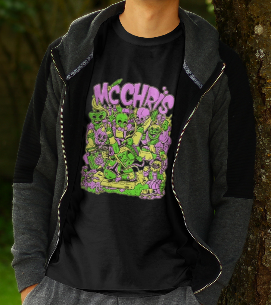 MC Chris Cartoon Characters Party Alien Boombox Fun T-Shirt