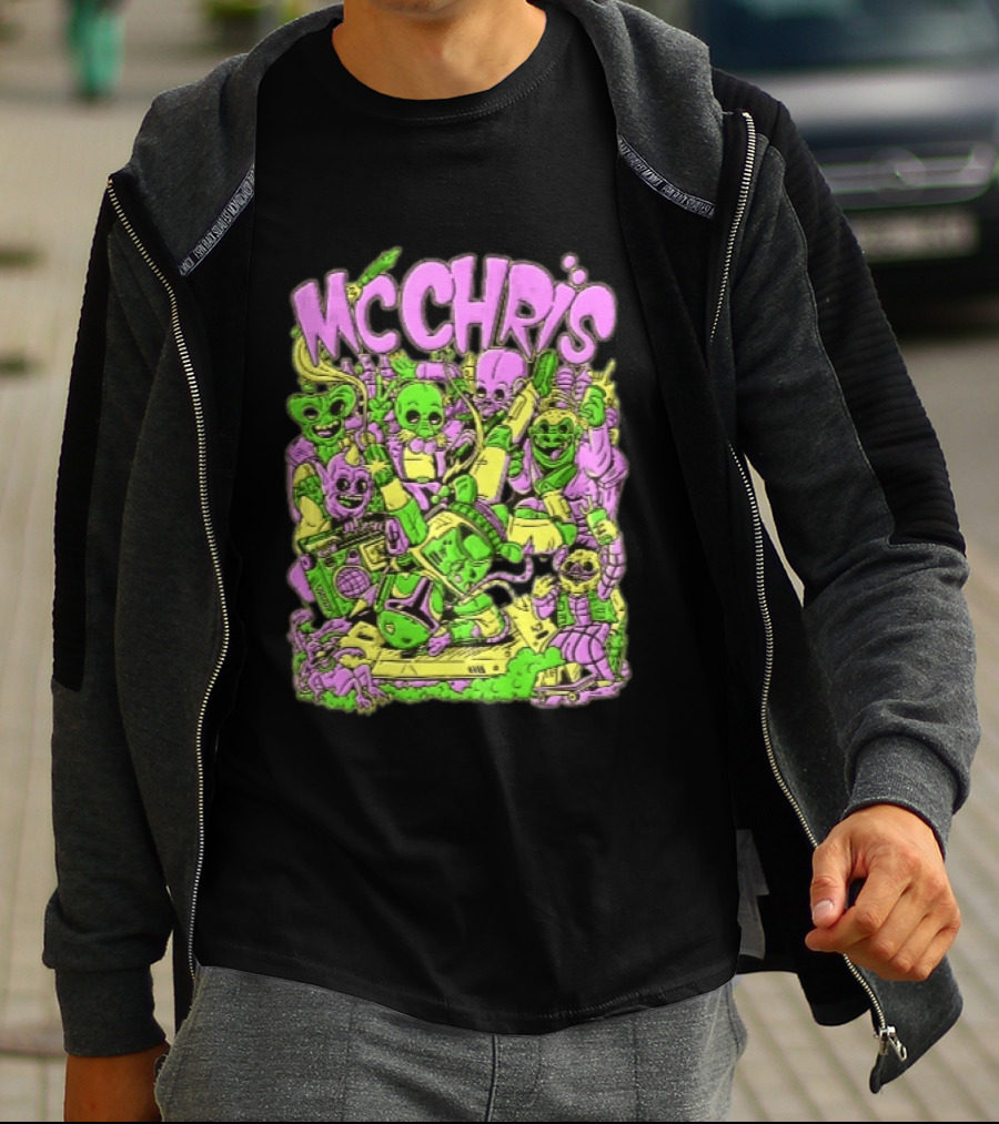 MC Chris Cartoon Characters Party Alien Boombox Fun T-Shirt
