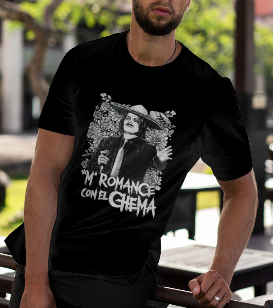 Mi Romance Con El Chema Traditional Mexican Mariachi Singer Hat And Flowers T-Shirt