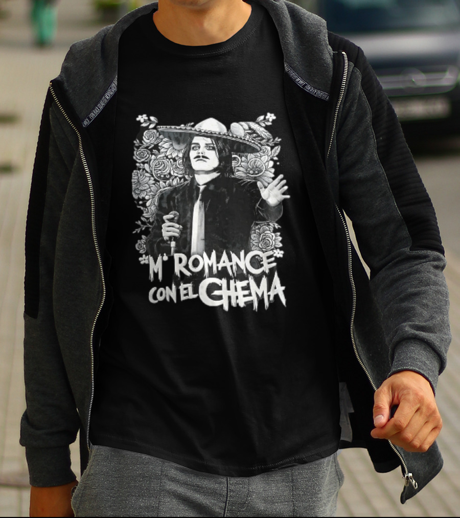 Mi Romance Con El Chema Traditional Mexican Mariachi Singer Hat And Flowers T-Shirt