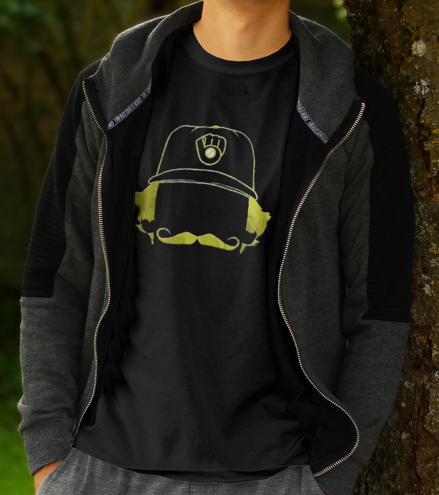 Milwaukee Brewers Iconic Logo Hat Mustache Hair T-Shirt