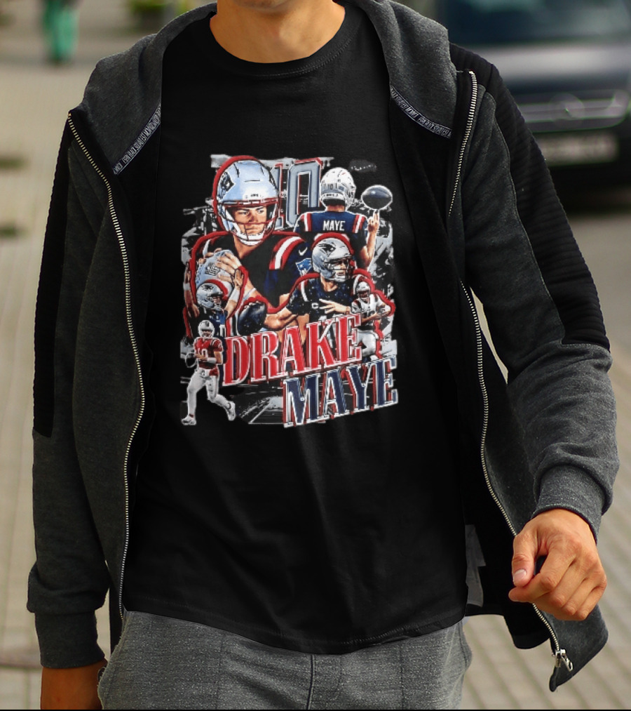 Drake Maye New England Patriots Player Football Action Collage T-Shirt