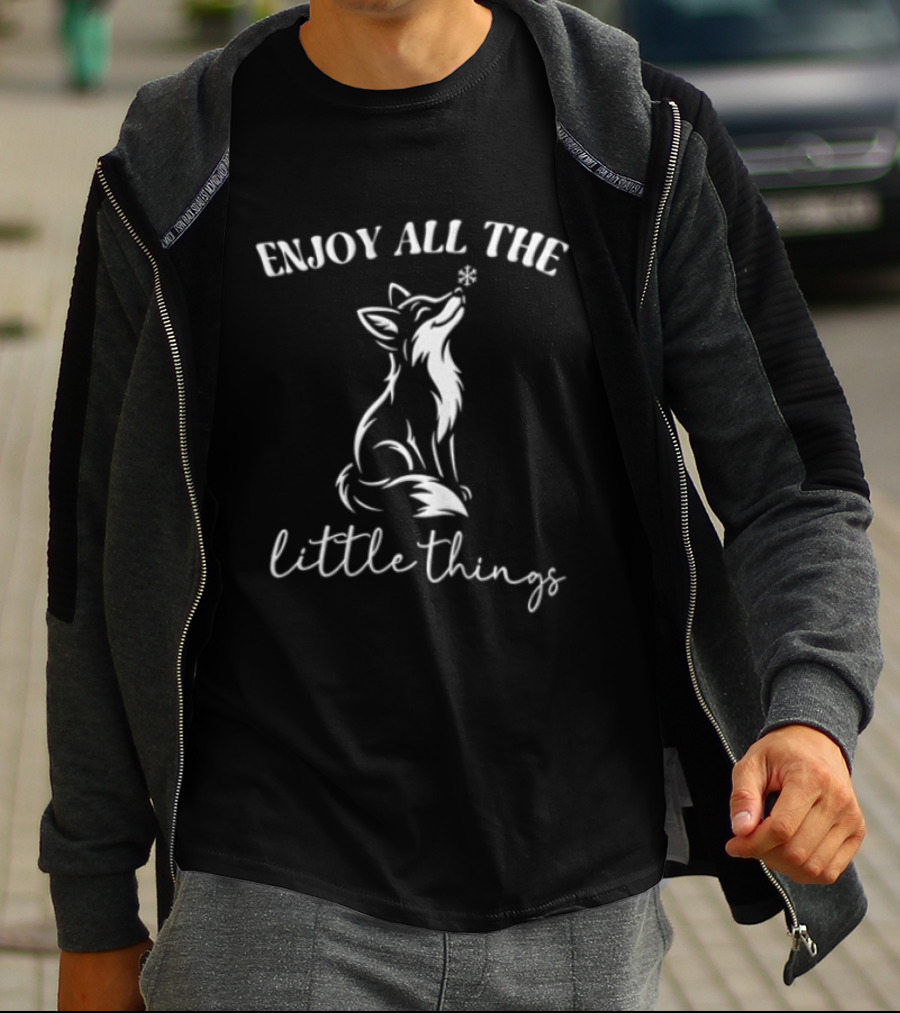 Wolf Enjoy All The Little Things Wording With Howling T-Shirt