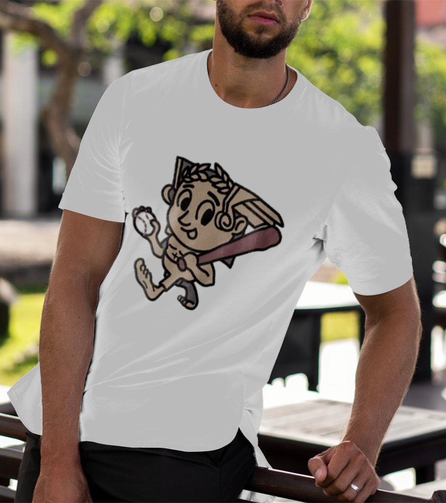 Baseball Player Running With Bat In Hand Cartoon T-Shirt