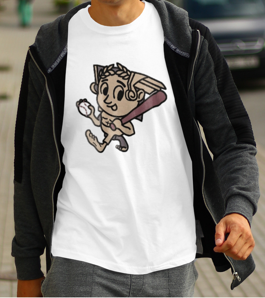 Baseball Player Running With Bat In Hand Cartoon T-Shirt