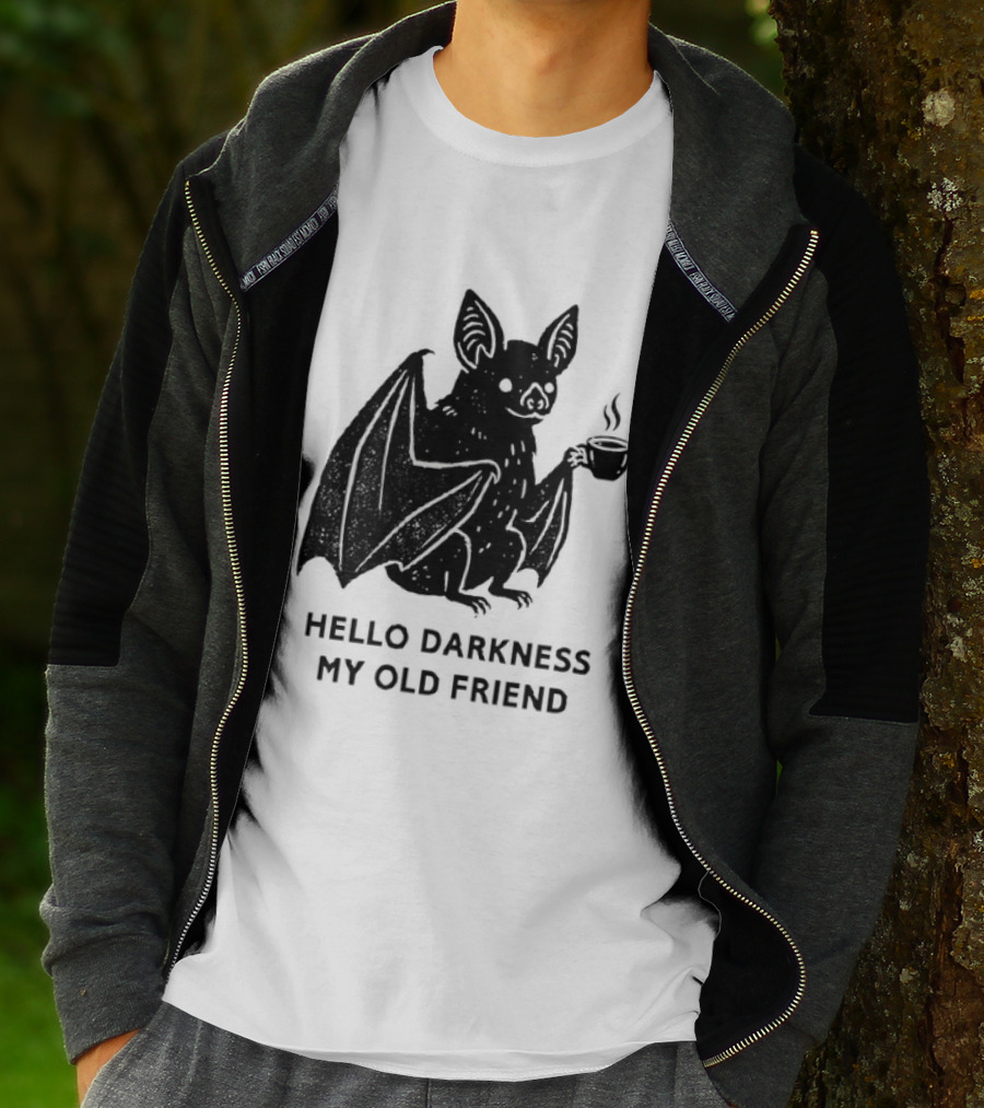 Bat With Coffee Hello Darkness My Old Friend T-Shirt