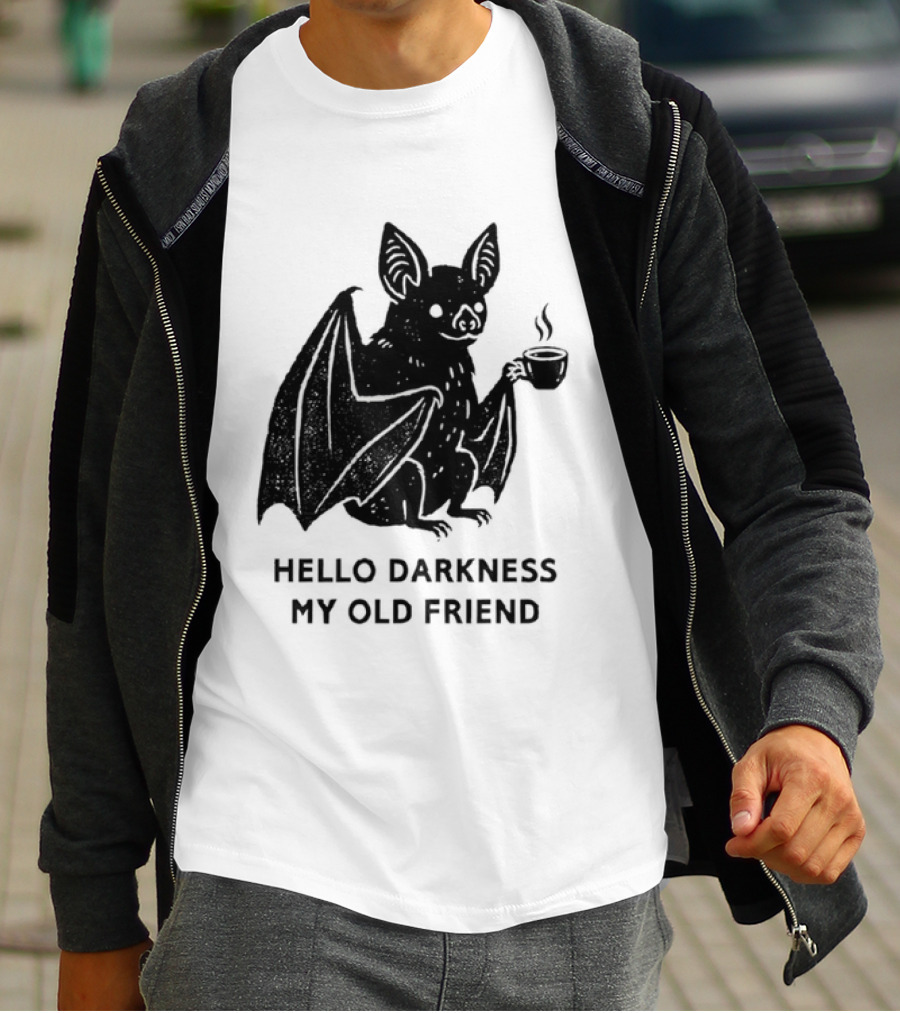 Bat With Coffee Hello Darkness My Old Friend T-Shirt