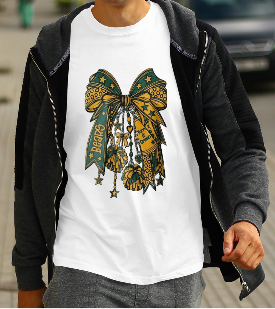Bears Turn It Green Cheer Bow Stars And Pom Poms T-Shirt