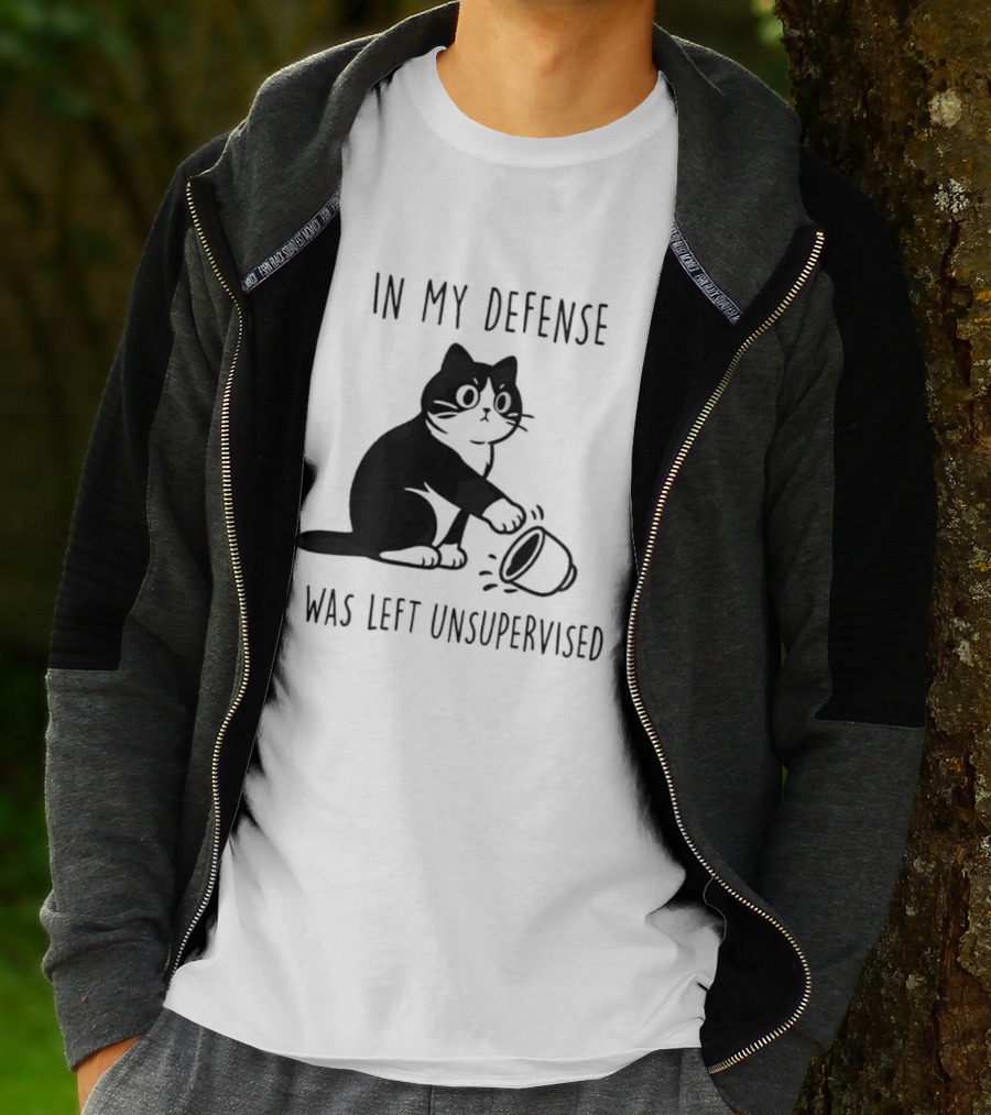 In My Defense I Was Left Unsupervised Cat With T-Shirt