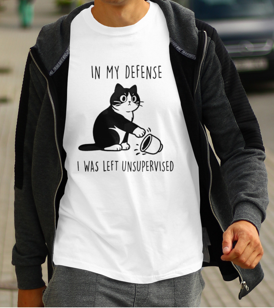 In My Defense I Was Left Unsupervised Cat With T-Shirt
