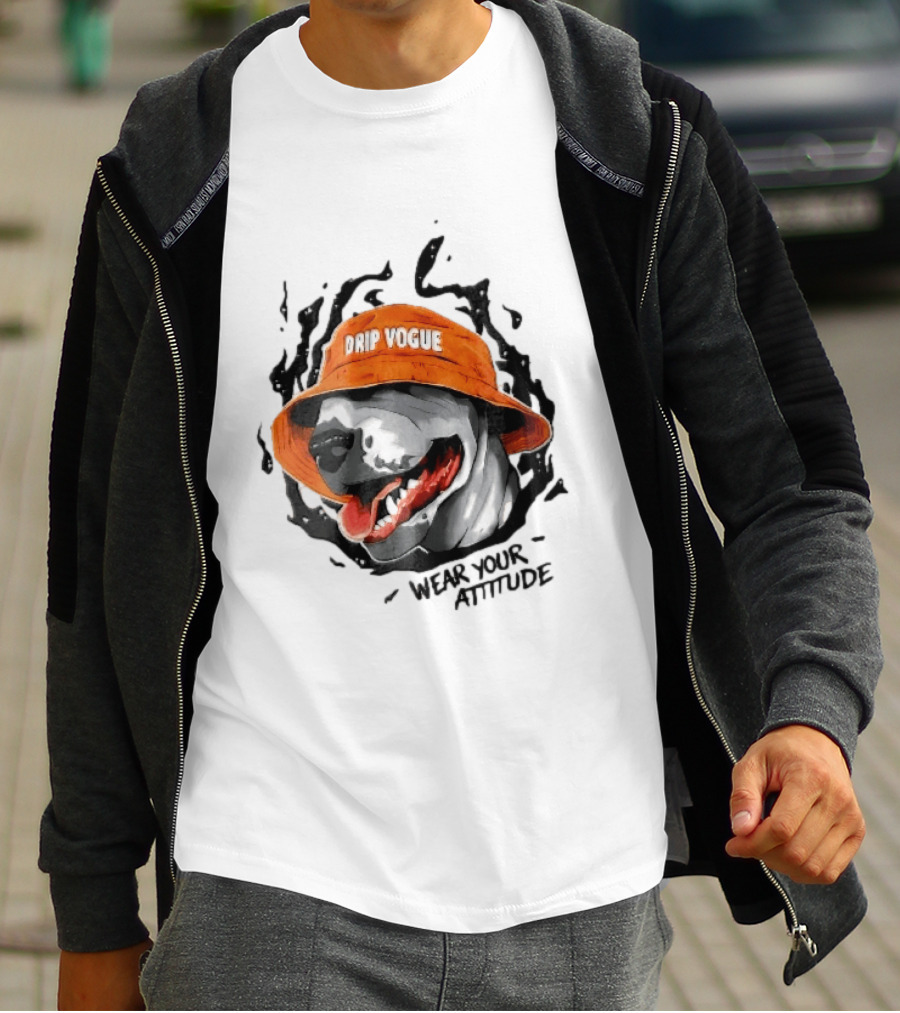 Drip Vogue Wear Your Attitude Dog Bucket Hat Trendy T-Shirt