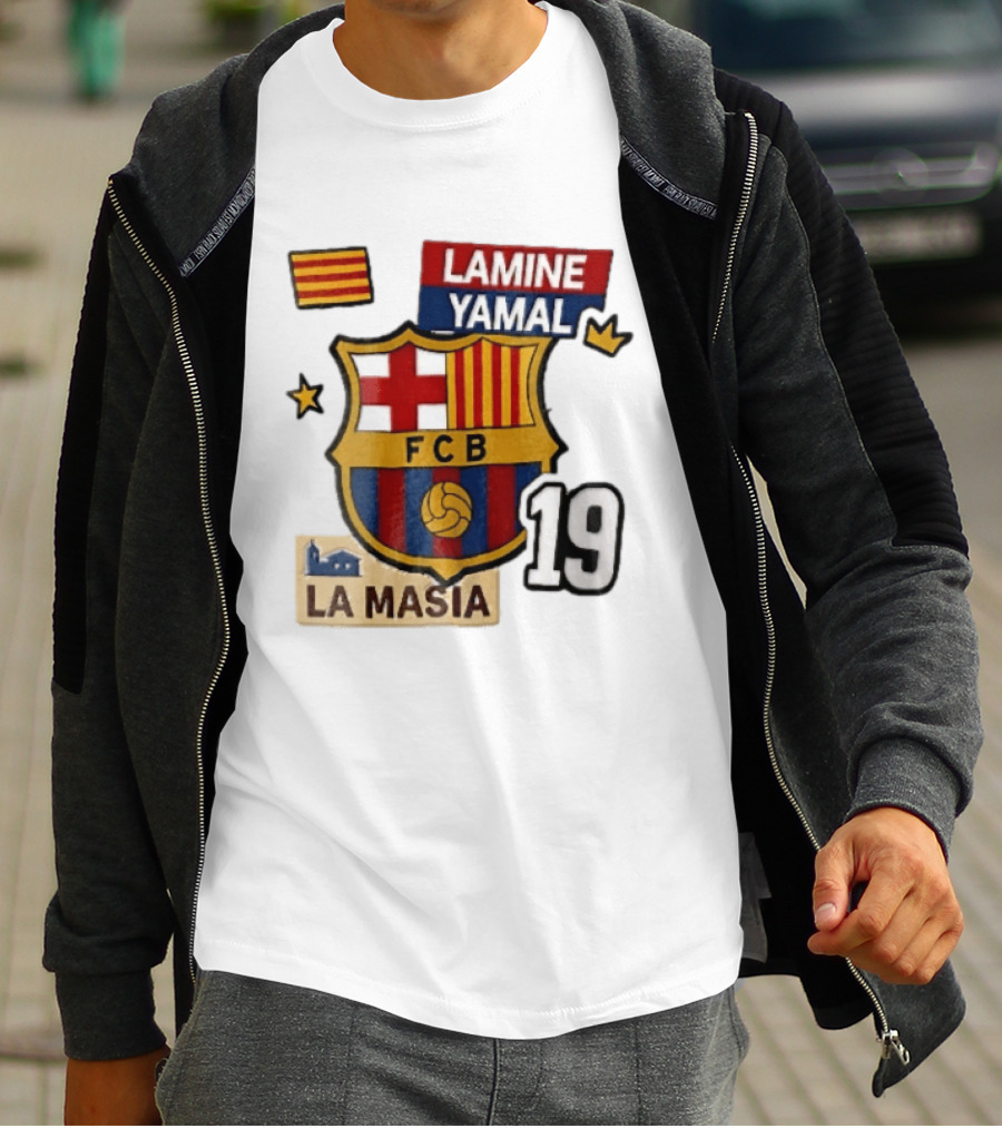 FC Barcelona FCB Lamine Yamal La Masia Number 19 Crown Flag T-Shirt