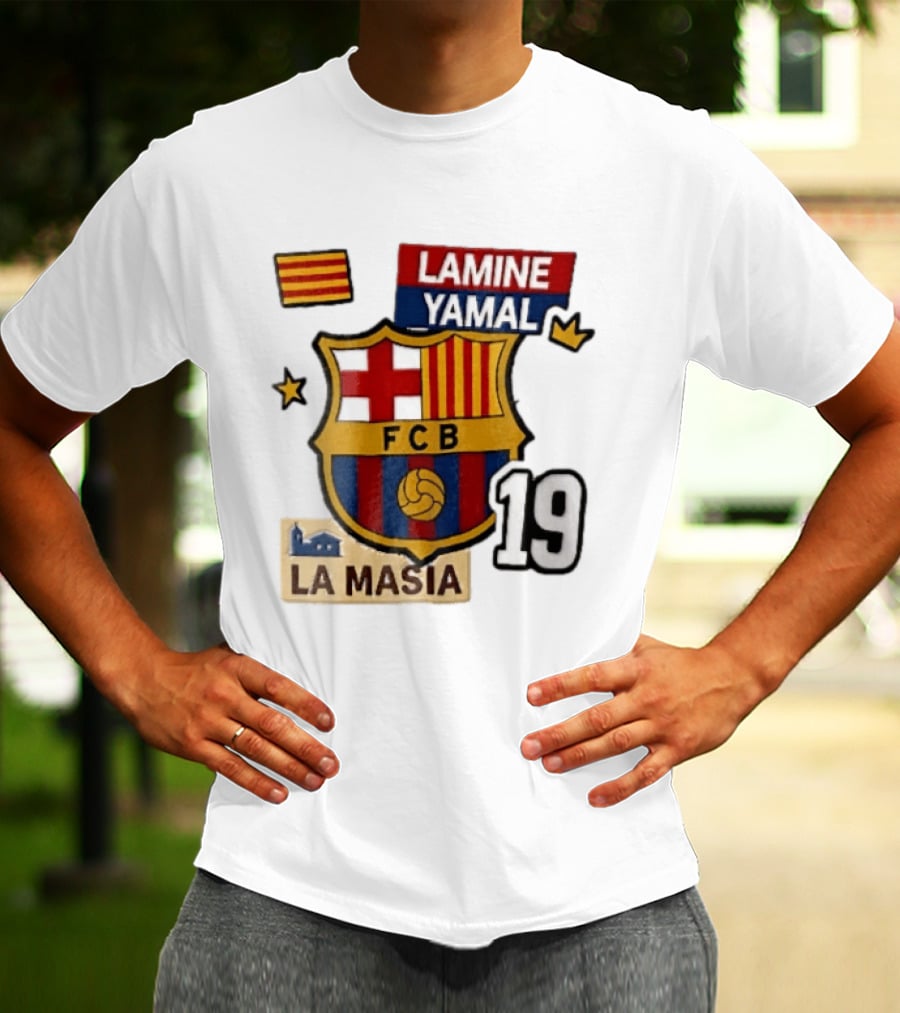 FC Barcelona FCB Lamine Yamal La Masia Number 19 Crown Flag T-Shirt