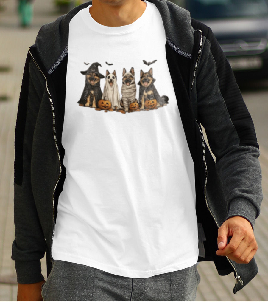 German Shepherd Ghost Witch Mummy Halloween Pumpkins T-Shirt