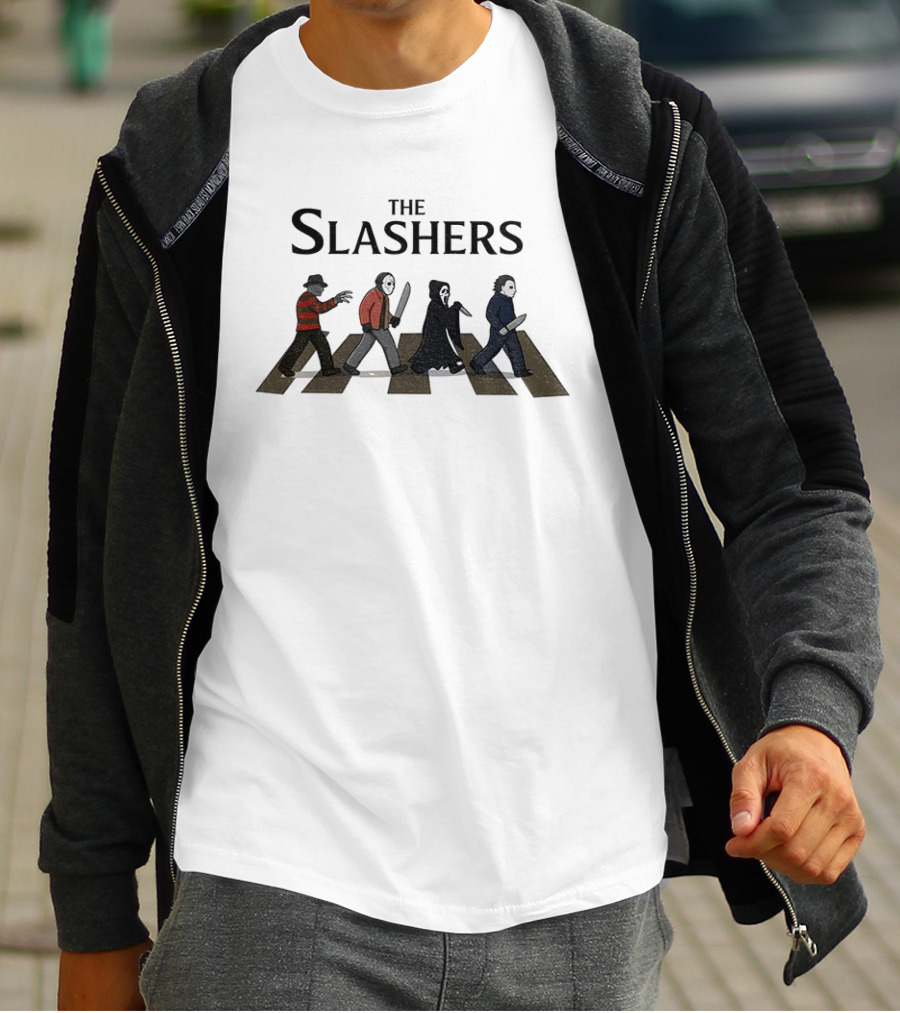 The Slashers Halloween Movie Michael Myers Ghostface Jason Voorhees Freddy Krueger Abbey Road T-Shirt