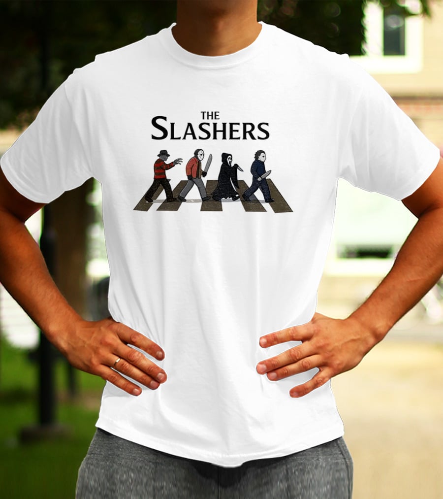 The Slashers Halloween Movie Michael Myers Ghostface Jason Voorhees Freddy Krueger Abbey Road T-Shirt