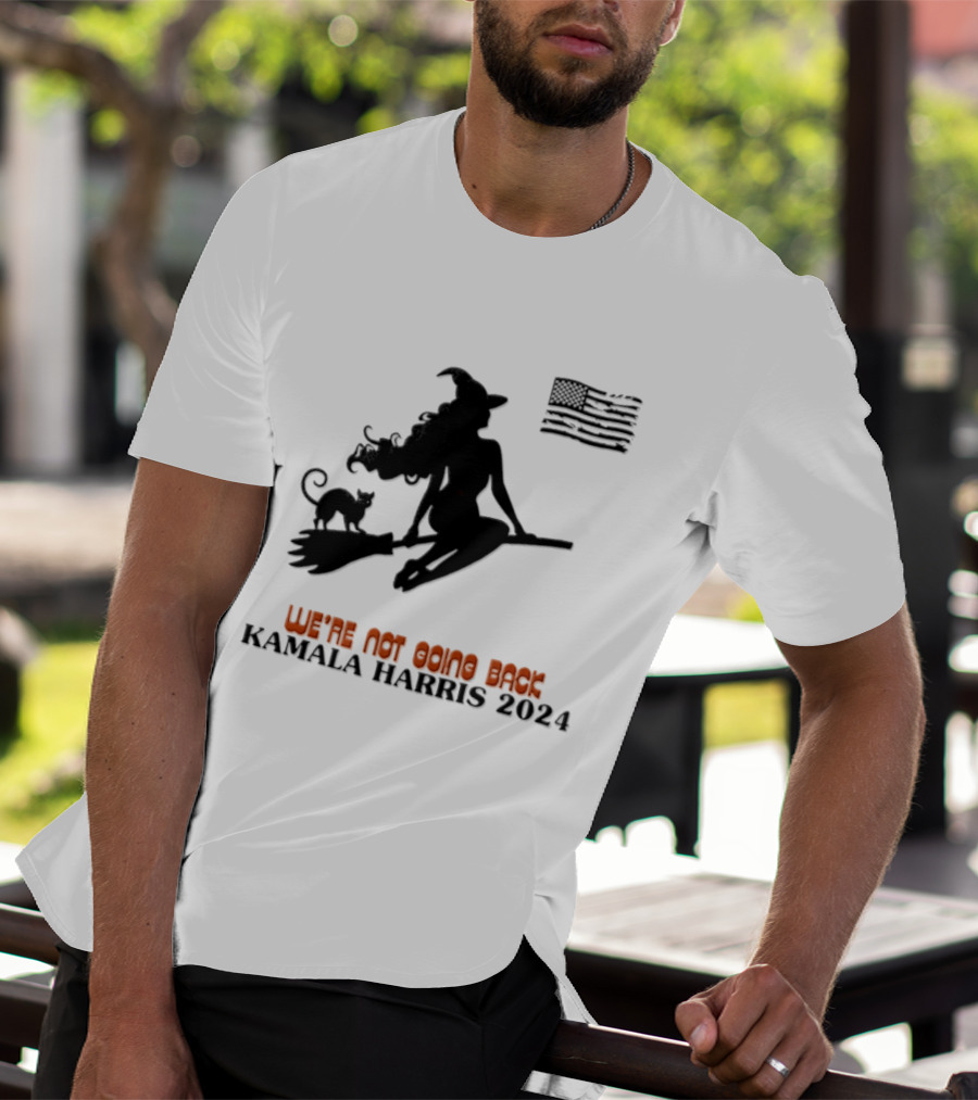 Kamala Harris 2024 Witch Cat We're Not Going Back Halloween T-Shirt