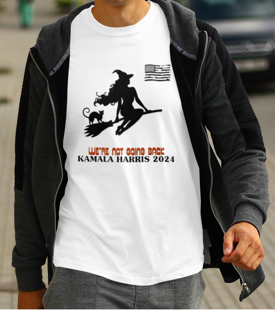 Kamala Harris 2024 Witch Cat We're Not Going Back Halloween T-Shirt