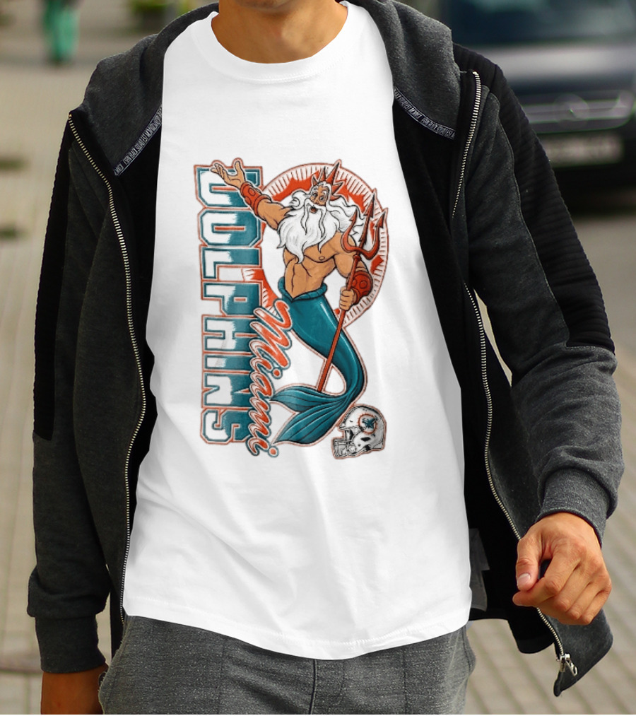 Miami Dolphins Poseidon Merman Trident Retro Sports Team T-Shirt