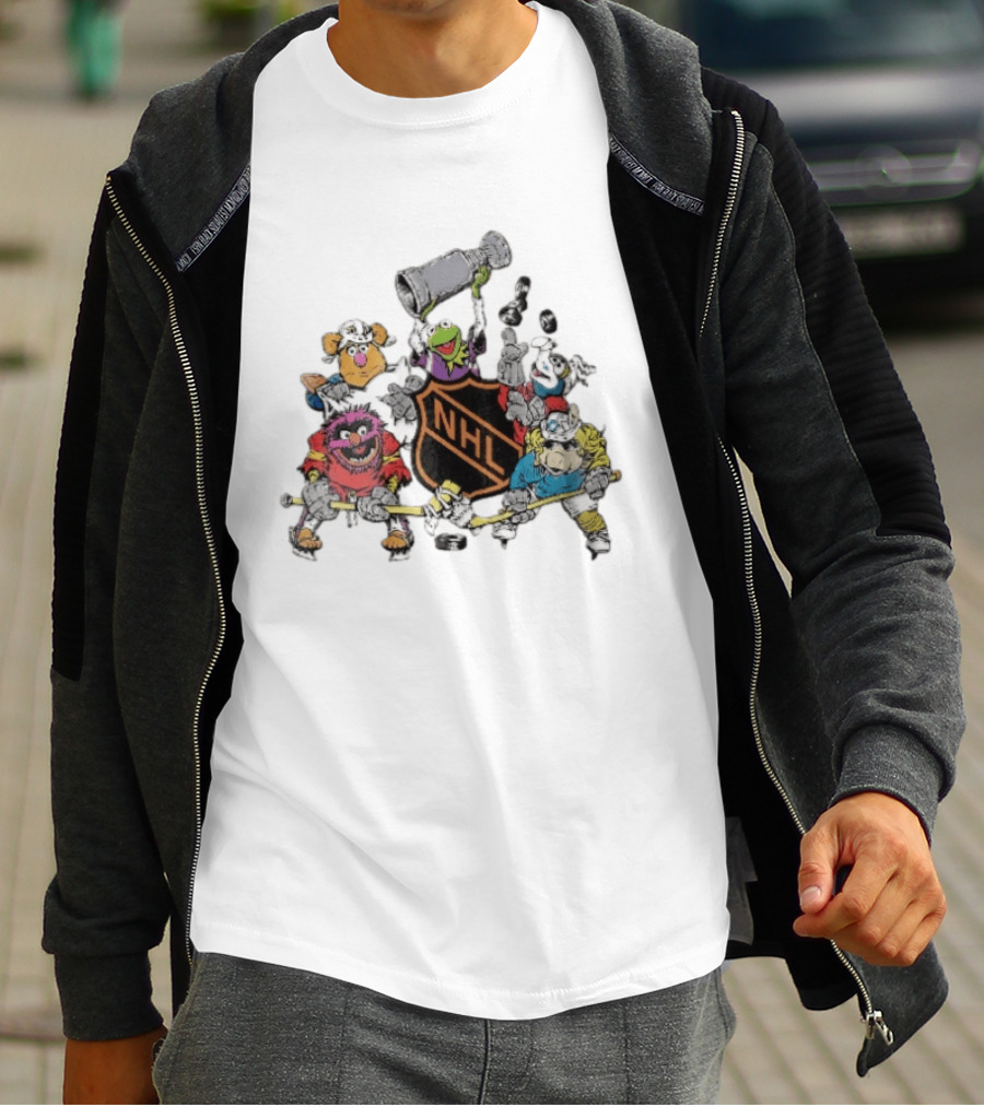NHL Muppets Characters With Hockey Gear And Stanley Cup T-Shirt