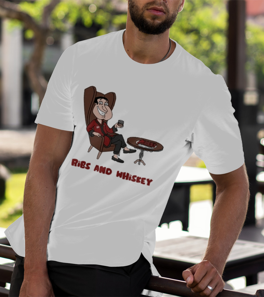 Ribs And Whiskey Cartoon Character With Drink T-Shirt