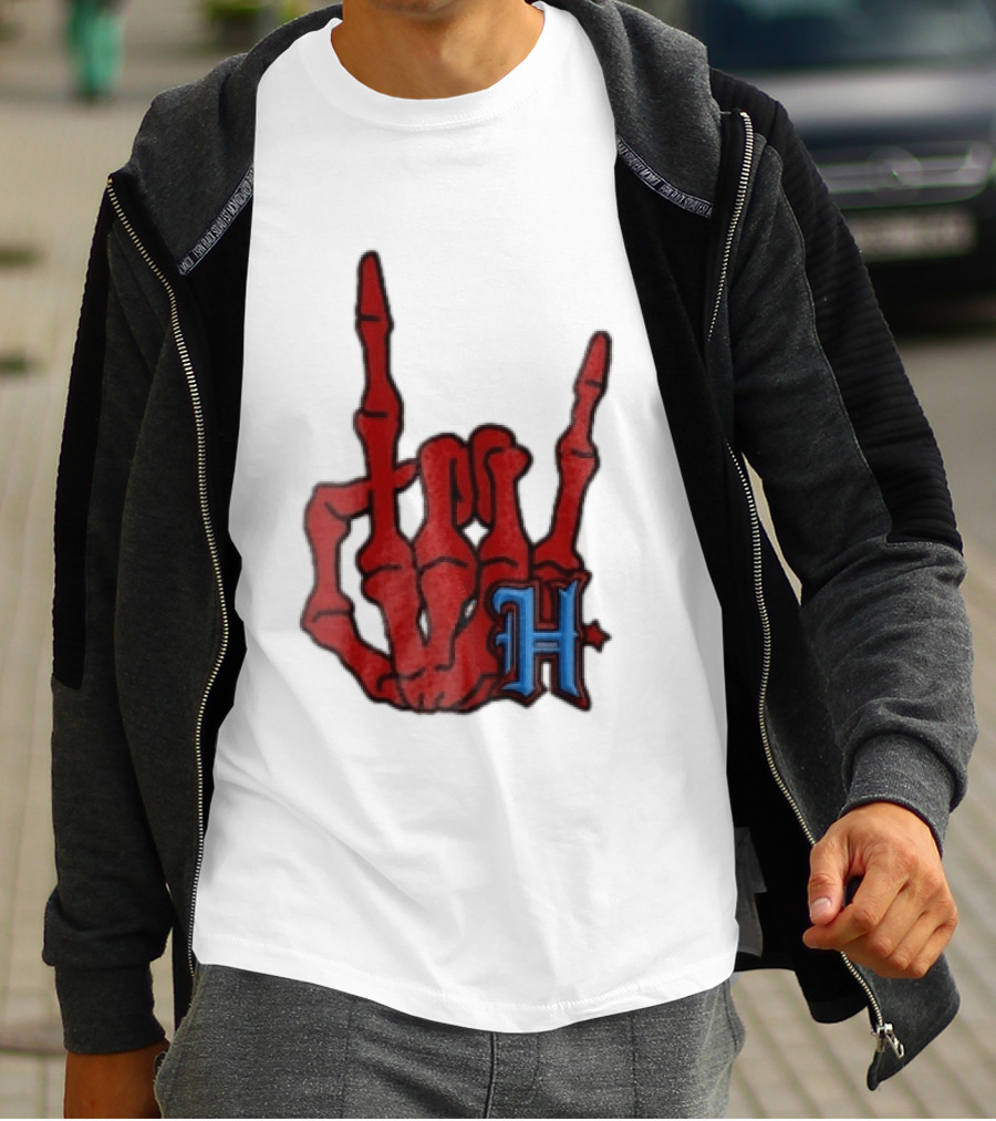 Red Skeleton Hand Sign With Blue H T-Shirt
