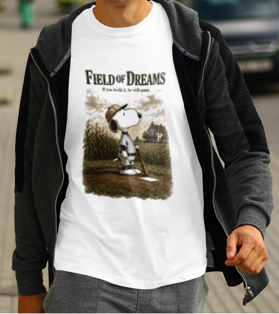 Snoopy Field Of Dreams If You Build It He Will Come Baseball Scene T-Shirt
